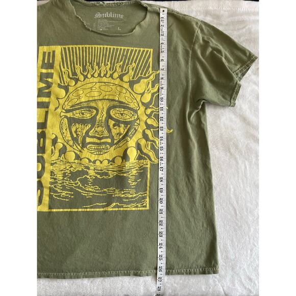 Sublime Sun Face T-Shirt Distressed Olive Green Size L - Picture 4 of 6